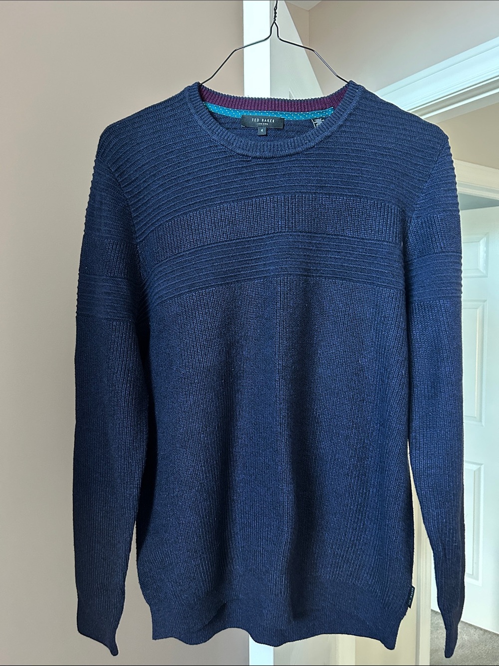 Ted Baker Men's Dark Navy Textured Crewneck Sweater